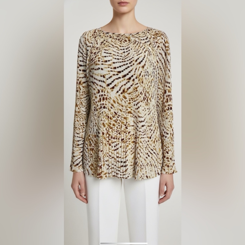 SIONI Pleated Long Sleeve Scoop Neck Blouse Large